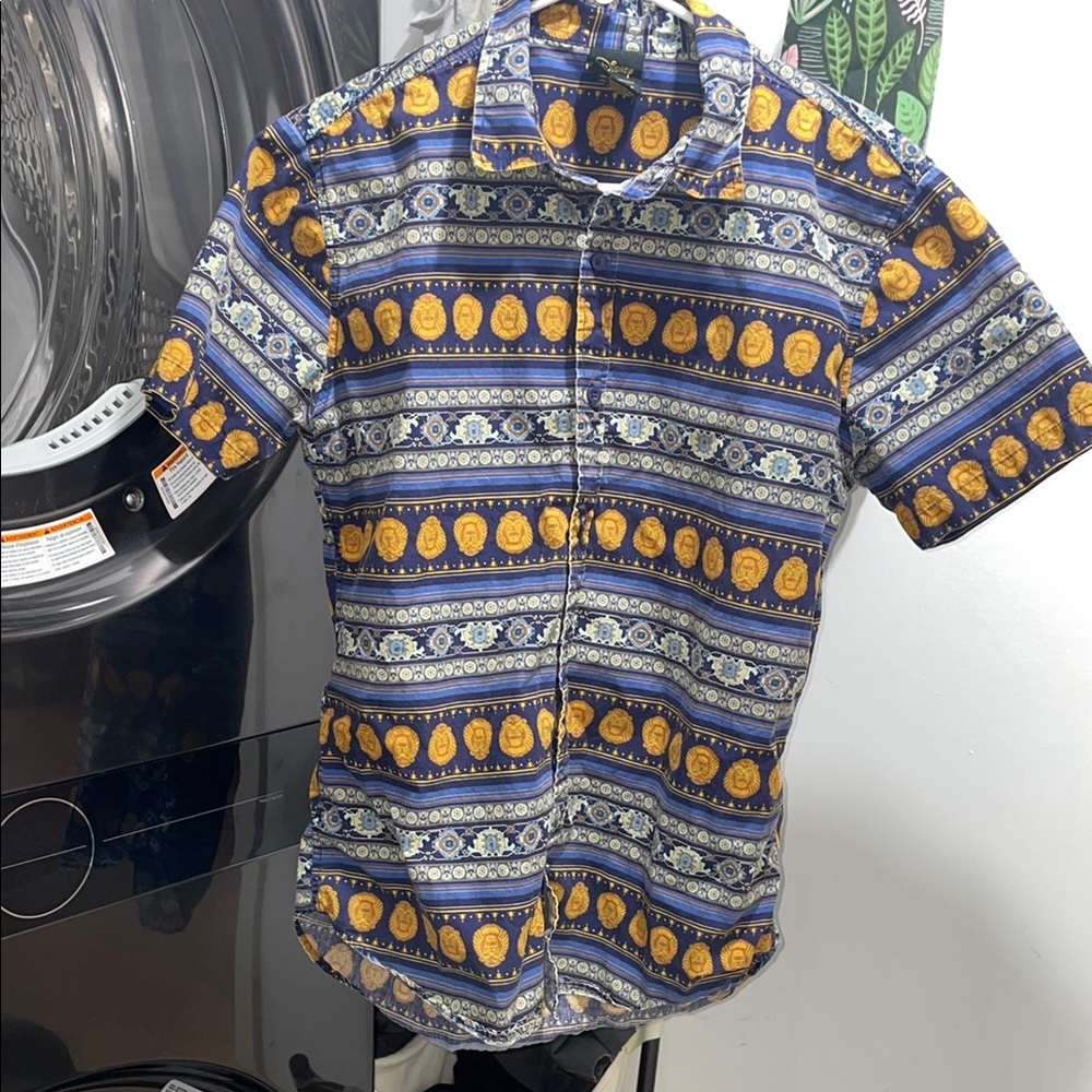 Disney Orange and Blue Casual Button Down Shirt with Vibrant Patterns